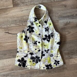 Muse Floral Halter Blouse - Black and Yellow Size 8